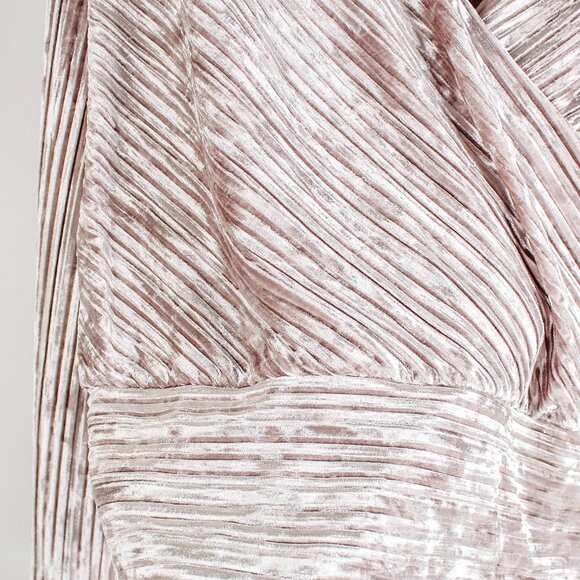 Tahari Large Dusty Beige Pleated Velvet Faux Wrap Top Blouse - Picture 4 of 8